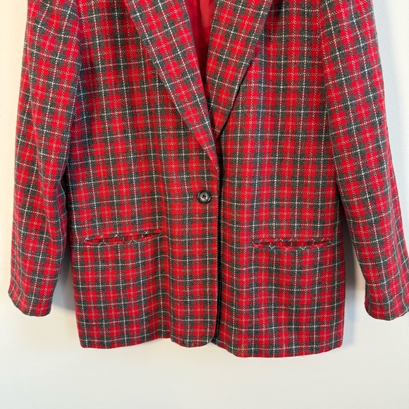 Leslie Fay Vintage Scarlet and Gray Oversized Plaid Blazer, Size 12 - Picture 2 of 7